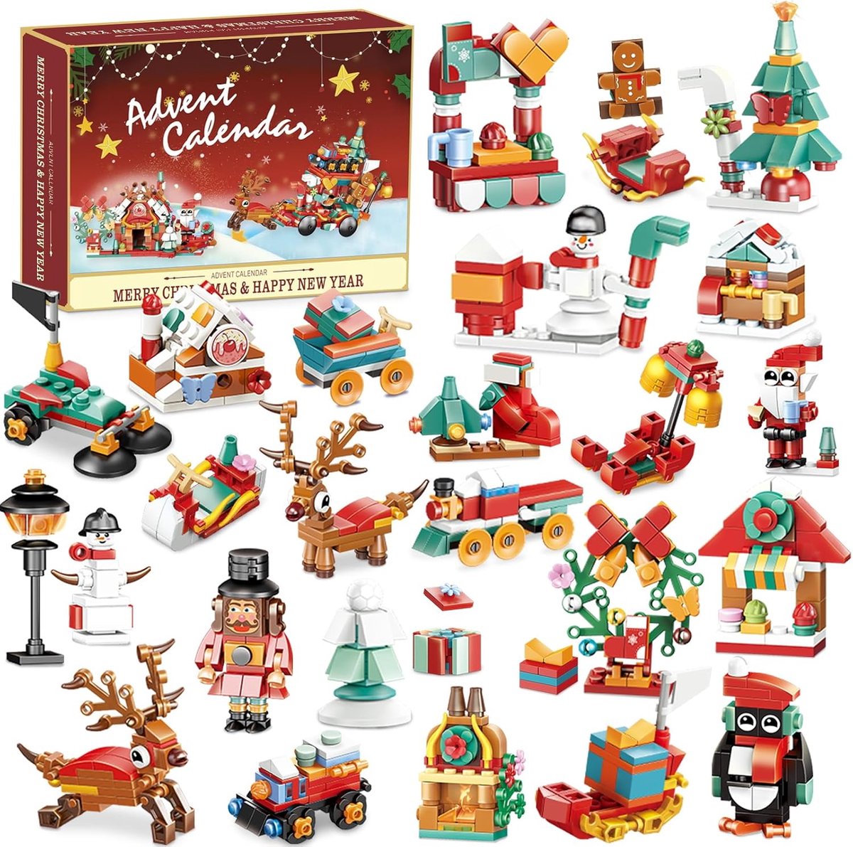 Mini Bouwstenen Adventskalender 2026 - 12-in-1 Kerst Bouwset met 864 Stuks - Kerst Aftelkalender - Creatief Kerstcadeau voor Kinderen & Volwassenen - Rood
