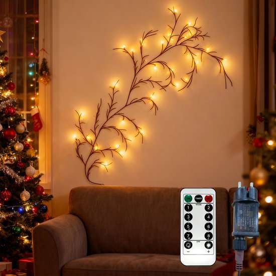 Soontrans Willow Vine 144 LED-Lichtslinger, 2,3 m Wilgenrankboomverlichting Met Afstandsbediening, 8 Standen, Buigzame Kunstmatige Boomtakken, Warm Wit, LED-Wanddecoratie, Binnenhuisdecoratie Voor Slaapkamers en Woonkamers