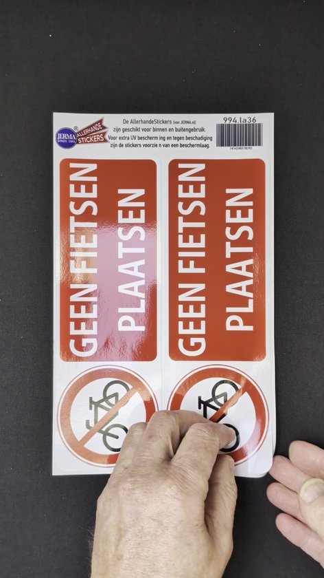 Jerma - Geen Fietsen plaatsen stickers - 2 stuks 8 x 25 cm -Vinyl - PVC vrij - zelfklevend