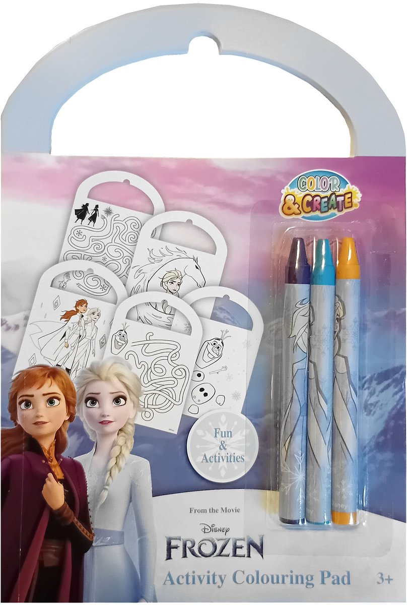 Disney Frozen - Mini activiteiten boek - 5 kleurplaten - 5 puzzels - 10 blanco pagina's - 3 waskrijtjes in oranje, paars en blauw - 3+ - knutselen - prinsessen