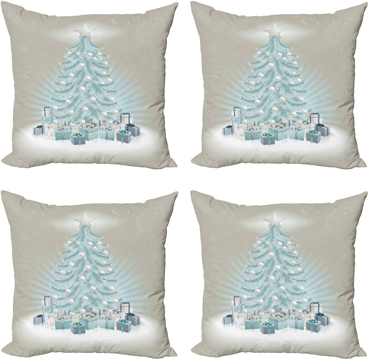 New Bed Kerstmis Kerstboomcadeaus Decoratieve Sierkussenhoes Set van 4 voor Bank Slaapkamer Woonkamer, 41cm x 41cm Gedrukte Kussenhoes Mintgroen Leisteenblauw