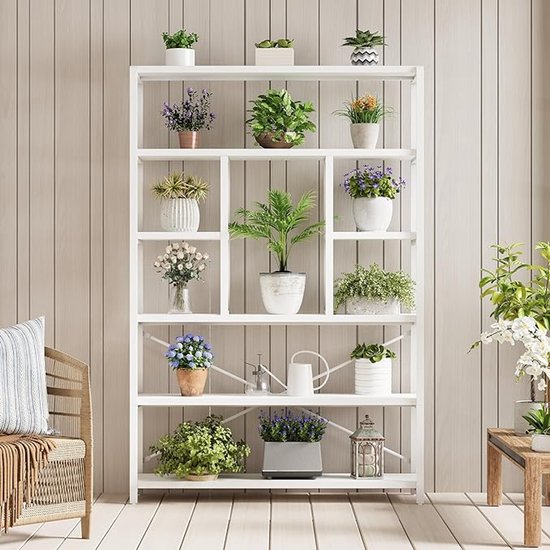 Boekenkast met 6 Planken – Staand Houten en Metalen Opbergrek voor Woonkamer, Slaapkamer en Kantoor – Vrijstaand Decoratief Rek Modern Design – HomeByNicole – 30 x 120 x 180 cm – Wit