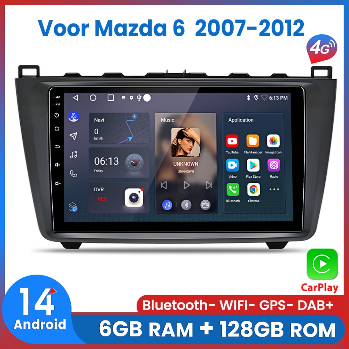 Awesafe Autoradio 6GB+128GB met Carplay en Android auto - Geschikt Voor Mazda 6 2007 t/m 2012 - Radio scherm met Navigatie GPS - 8 Kern V1PRO Versie - Draadloos Apple Carplay & Android - Ondersteuning BOSE systeem - 2007 2008 2009 2010 2011 2012