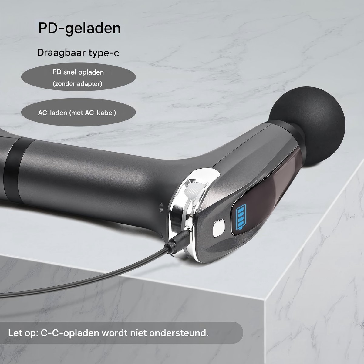 Spier massager pistool – percussie, 8 niveaus, verlengde handgreep,timer 15 min – diepe weefselontspanning – compact en krachtig – foto 5