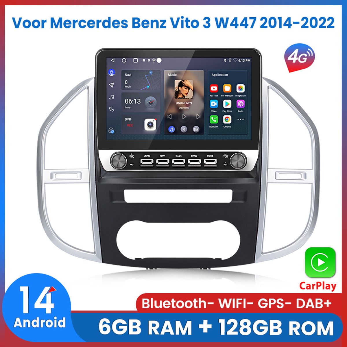 Awesafe Autoradio - Geschikt voor Mercedes Benz Vito 3 W447 2014 t/m 2022 - RAM 6GB+ ROM 128GB - 10.1 inch Android14 Autoradio - Draadloos Carplay & Android auto - Ondersteuning voor 4G SIM - GPS Navigatie RDS - Bluetooth & Wifi