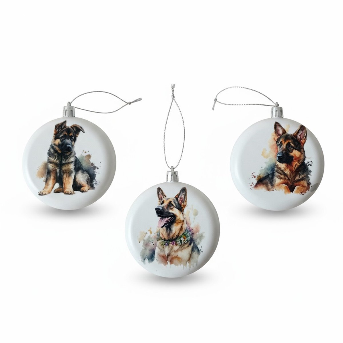 Kersthanger Duitse Herder - Set van 3 in realistische hondenvorm, gemaakt van hoogwaardig materiaal, perfect voor kerstdecoratie.