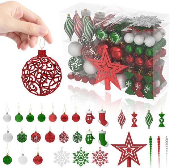 Aufun Kerstballen - Kunststof - 138 stuks - Gemengde kleuren - Hangende kerstboomversiering