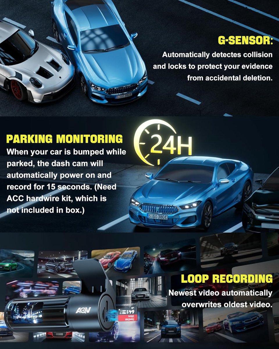Dashcam voor en achter, 4K met wifi-autocamera loopopname, G-sensor, app-bediening, super nachtzicht, 170 graden + 140 graden groothoek, veiligere supercondensator – foto 3