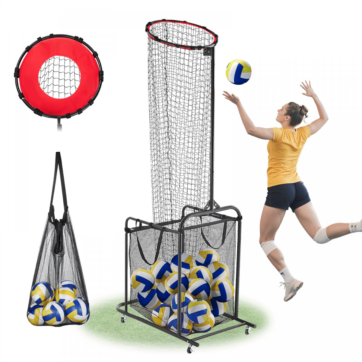 Volleybal Trainingsnet - Verstelbare Rebounder - Hoogte en hoek verstelbaar - Draagbaar met wielen - Kar en draagtas - Serve- en smashtraining - Professioneel