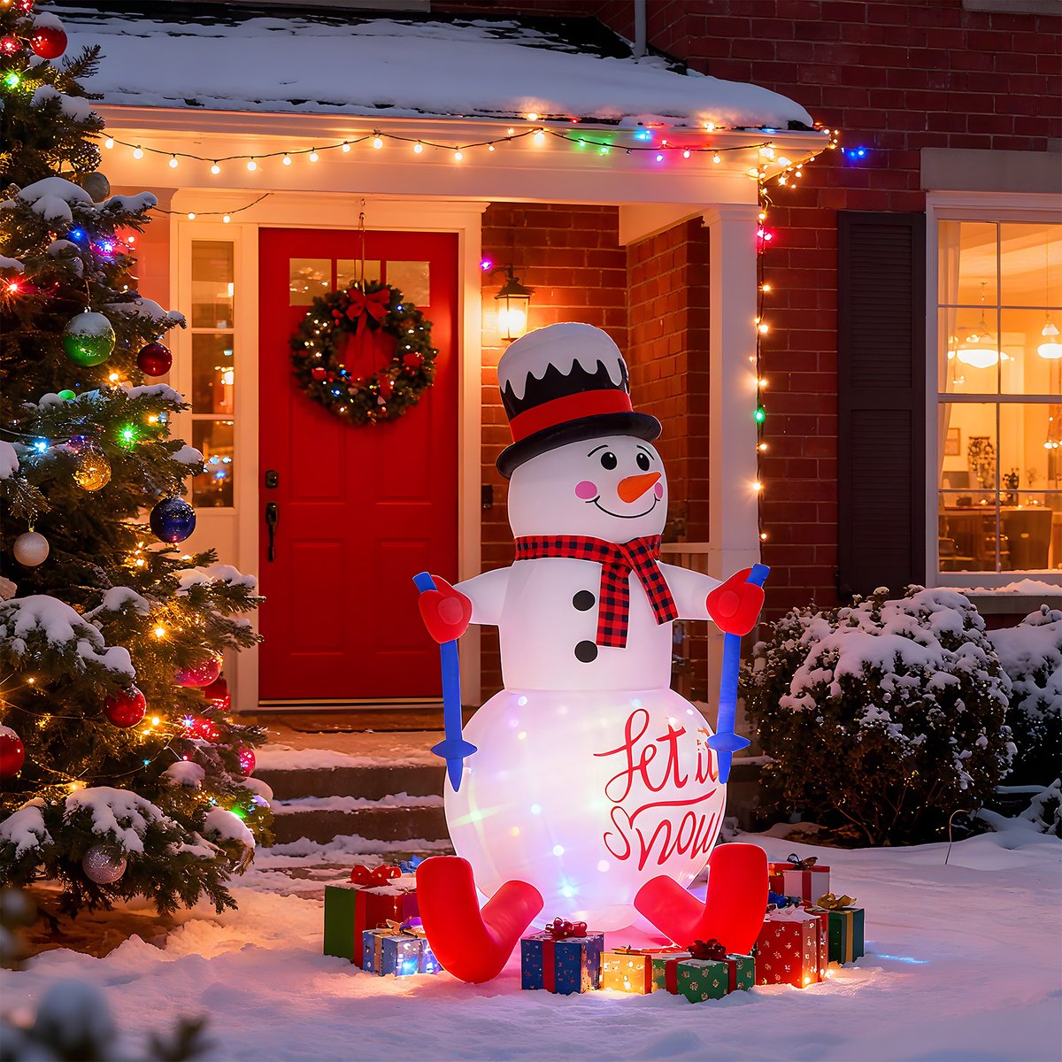 NAIZY Opblaasbare sneeuwpop met verlichting en stille blazer 180 cm Opblaasbare kerstfiguren Kerstdecoratie Ornament voor binnen- en buitengebruik – foto 2