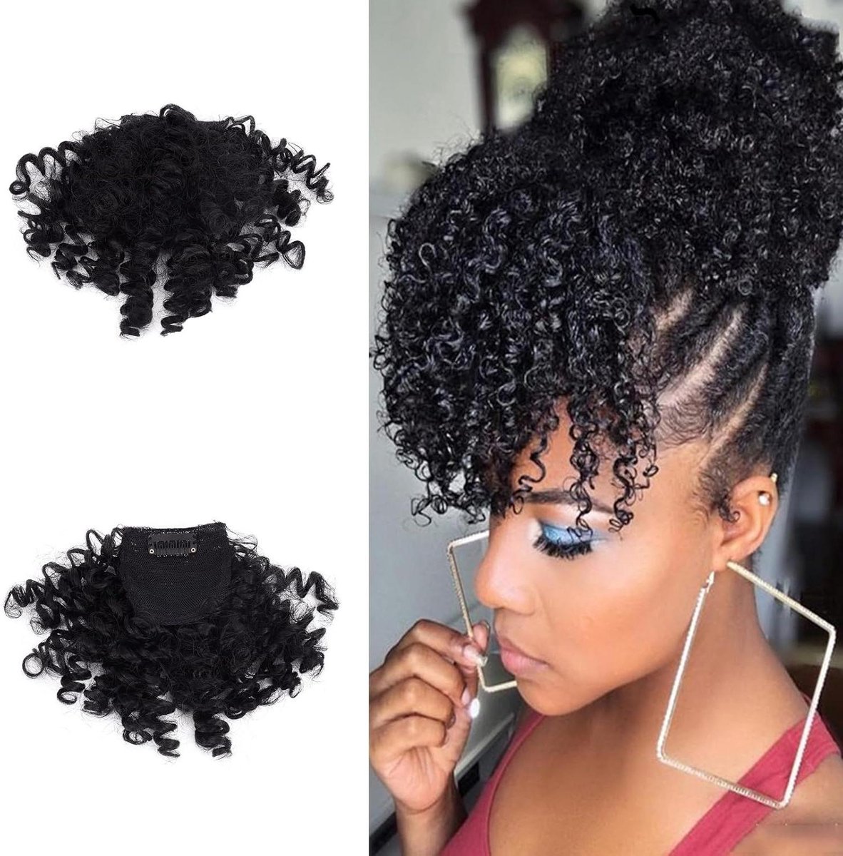 EGoods - Kort haarstuk met afro krullende pony voor zwarte vrouwen