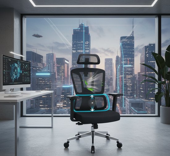 Ergonomische Bureaustoel 200 kg met 4D Armleuningen, Verstelbare Zitdiepte, Hoge Rugleuning & 4-standen Kanteling – Luxe Comfortabele Bureaustoel voor Grote Mensen – Stil Rubber Wielen – Altameubel