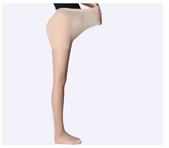 Nude zwangerschapspanty met hoge taille, model met blote benen. De panty bedekt de benen tot de tenen.