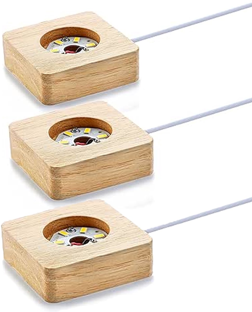 OUYLAF display standaard - LED Light Base - ledlight base - Lampvoetbeugel van kristalglas - vierkant - Displaystandaard - display standaard hout - 3pcs