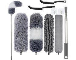 Namajunas - Plumeau uitschuifbaar - Ragebol met telescoopsteel - Duster - Wasbaar Microvezel - Schoonmaakset voor het reinigen van onder banken, meubels en plafondventilatoren van spinnenwebben - uit te trekken tot 2,54m - Met 2 handdoekhaak