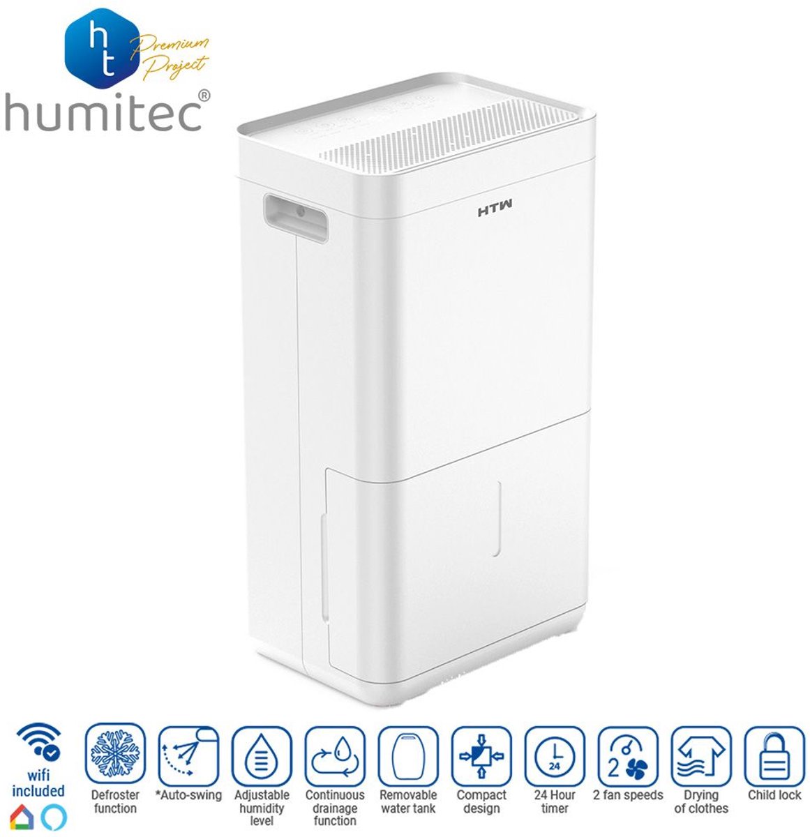 HTW - Ontvochtiger 10ltr- 24uur/ 20m2- WIFI -slaapkamer - badkamer - huiskamer -woonkamer - wasruimte - droogfunctie