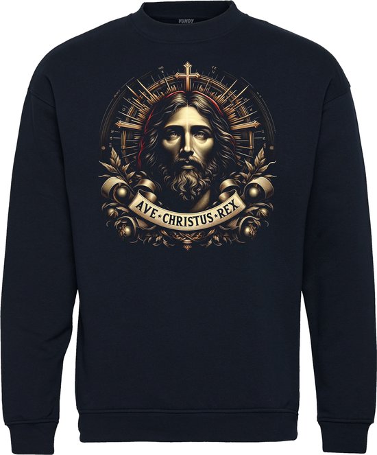 Pull de Noël Ave Christus | Jésus Christ | Christianisme | Marine | taille M