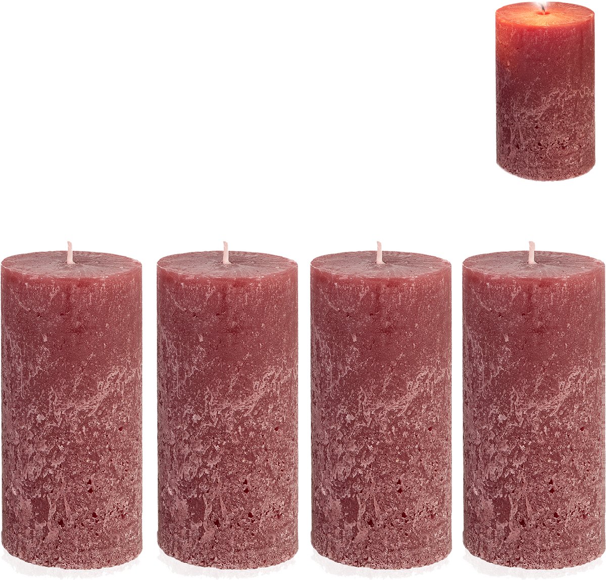 Candelo 4-delige set kaarsen Ambiente rustieke stompkaarsen – bordeaux – grote rustieke kaars 12 cm – lange brandduur ca. 60 uur kerstkaarsen voor adventskrans