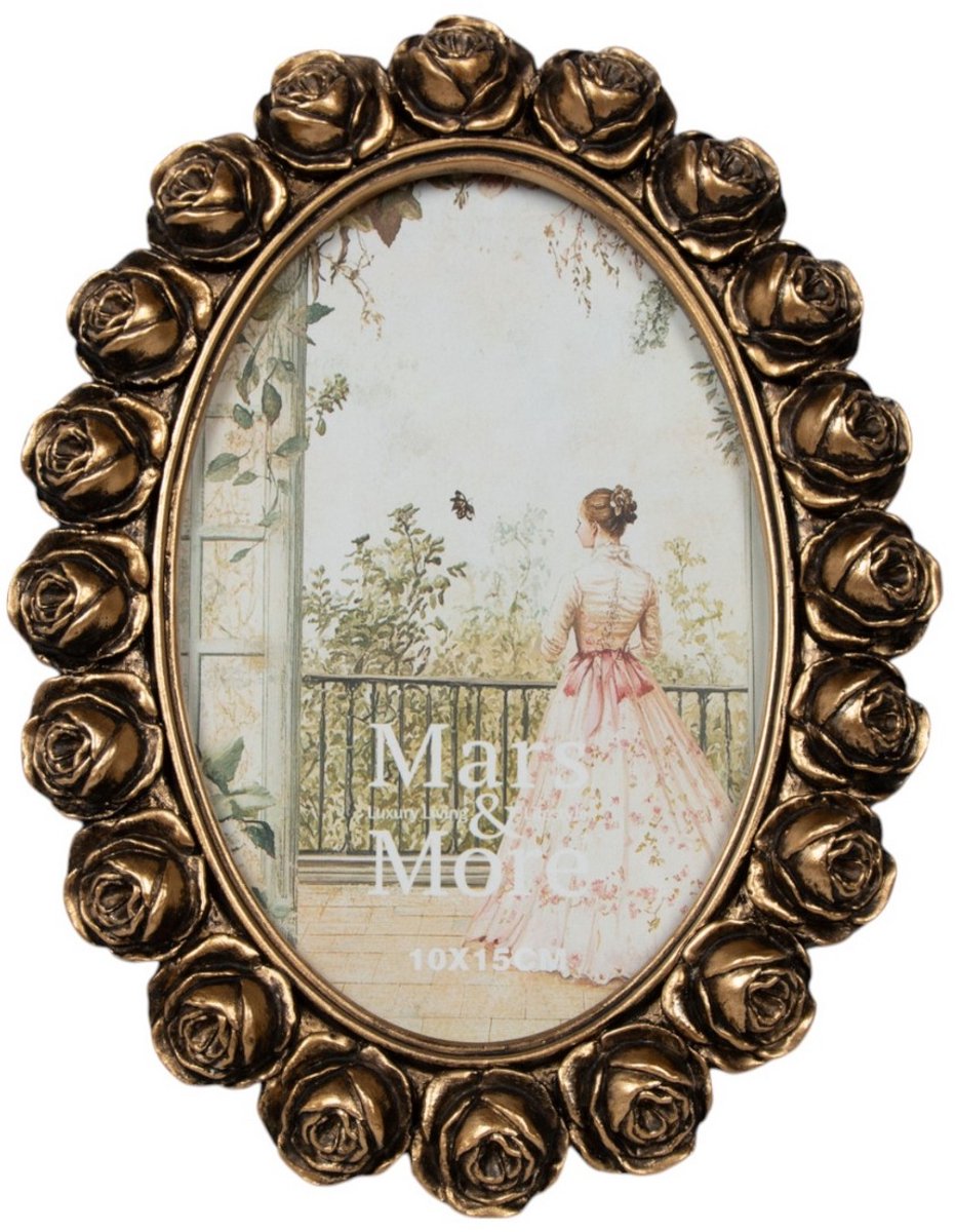 Fotolijst ovaal rozen hars goud 15x2,3x20cm