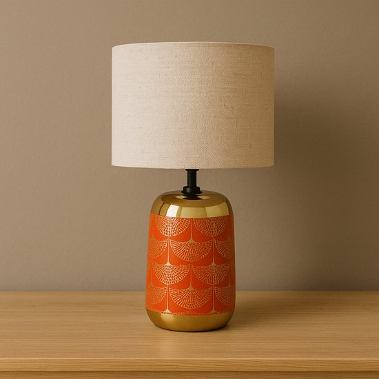 Lampe de table Luxus Rome - Rouge - H33xØ18 - Raccord E14 - Céramique - Handgemaakt - Lampe de table de chambre à coucher - Lampe de table de salon - Lampe de bureau