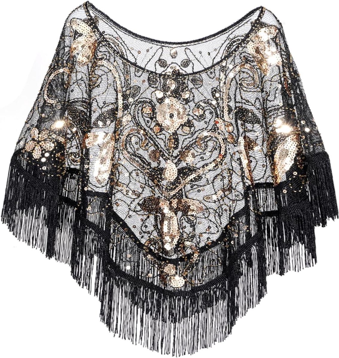 EGoods - Dames Omslagdoek Stola Pailletten Retro Sjaal Voor Bruiloft Gatsby Party Avondjurk - Zwart