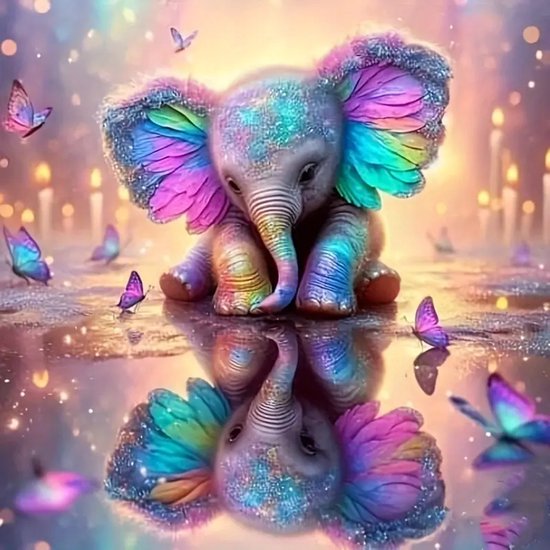 Foto: 5d diamond painting olifant met vlinders 20x20 cm compleet pakket met gereedschap kleurrijke steentjes canvas creatieve hobby voor volwassenen kinderen ontspannende knutsel set voor thuis inclusief pen wax bakje cadeau idee