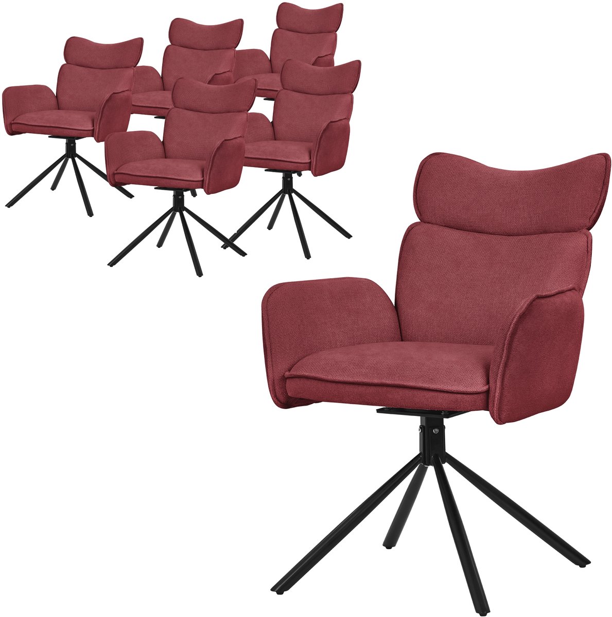 Eetkamerstoel set van 6 draaibaar rood met rugleuning en armleuning tot 120 kg ML design