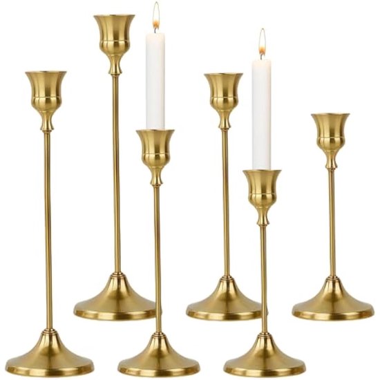 Porte-bougies Gold, lot de 6, idéal pour les bougies de table, les mariages, le salon, la salle à manger, la décoration, Halloween, Noël (Goud)