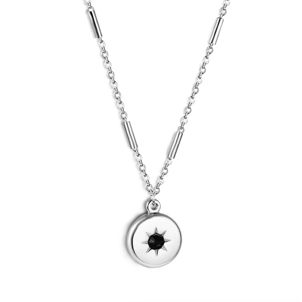Planet Pink - Ketting bedeltje ster zwart steentje zilver - Stainless Steel - Roestvrij Staal rvs - Waterproof