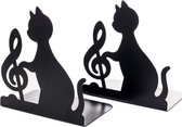 Metalen Boekensteun-Set van 2-Heavy Duty zwart metalen boekensteunen-Kat Muzieknoot-Antislip Duurzaam Stevige boeken Organizer -Voor slaapkamer Bibliotheek Kantoor-Boekenstandaard - Boekenhouder - Boeksteun - Book Holder