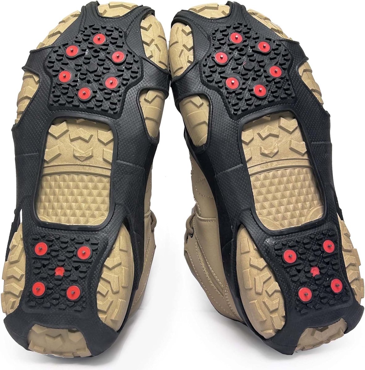 Candala Verbeterde mode ijs & sneeuw grepen met fluorescerende voor schoenen en laarzen antislip zwarte ijs grijpers voor wandelen joggen in de winter outdoor