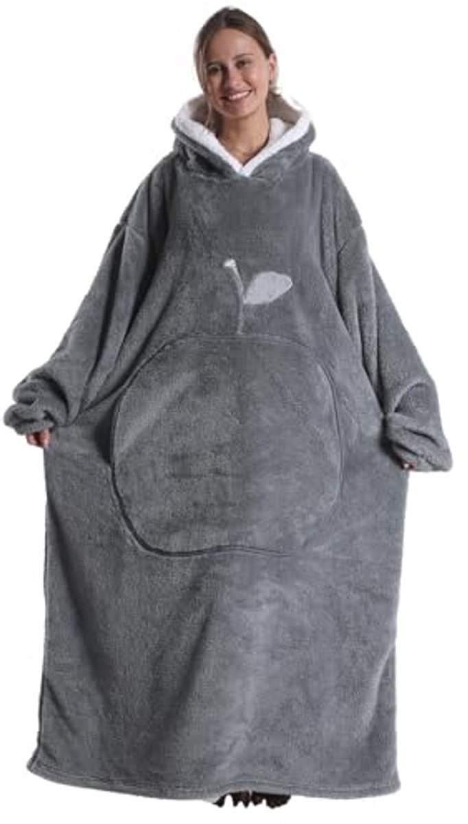 Extra lange en grote draagbare deken hoodie met mouwen en grote zakken - super warme fleece sweatshirt voor mannen en vrouwen