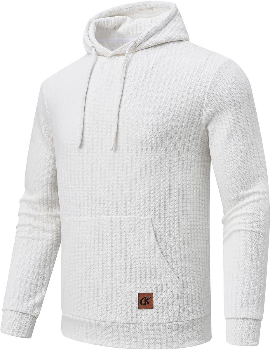 Oversized heren hoodie met lange mouwen en ritszakken - kleurblok jacquard sweatshirt