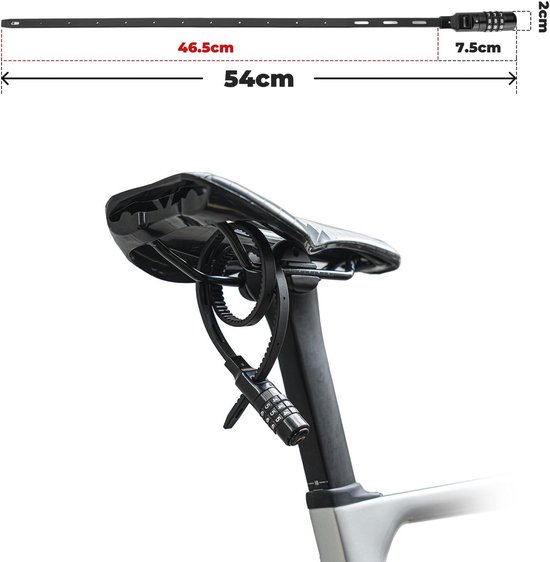 Luxiba - Fietsslot, e-scooter, licht, cijferslot met cijfercode, kabelslot, 3-cijferige code, helmslot voor fiets, scooter, scooter van Luxiba — afbeelding 2