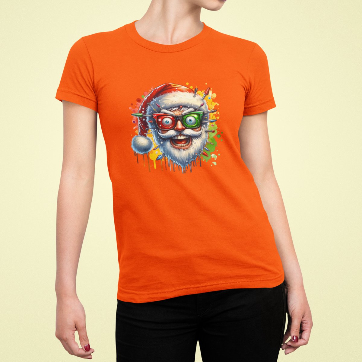 Electric Santa - T-shirt Vrouw - T-shirt Oranje - Kerst T-shirt - Maat L - Kerst Cadeau Vrouwen - Limited Edition