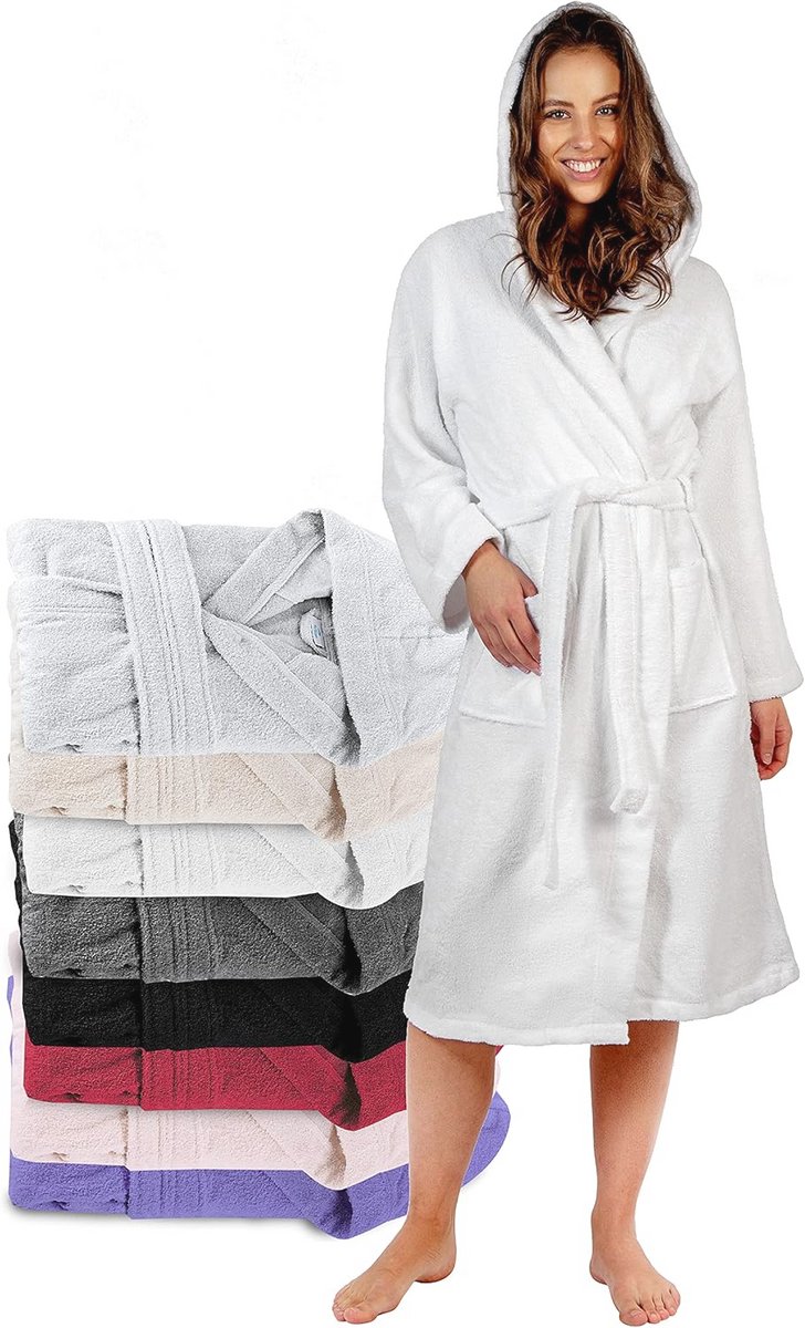Dames Badjas van 100% Katoen met Capuchon en 2 Zakken, Comfortabel en Elegantie