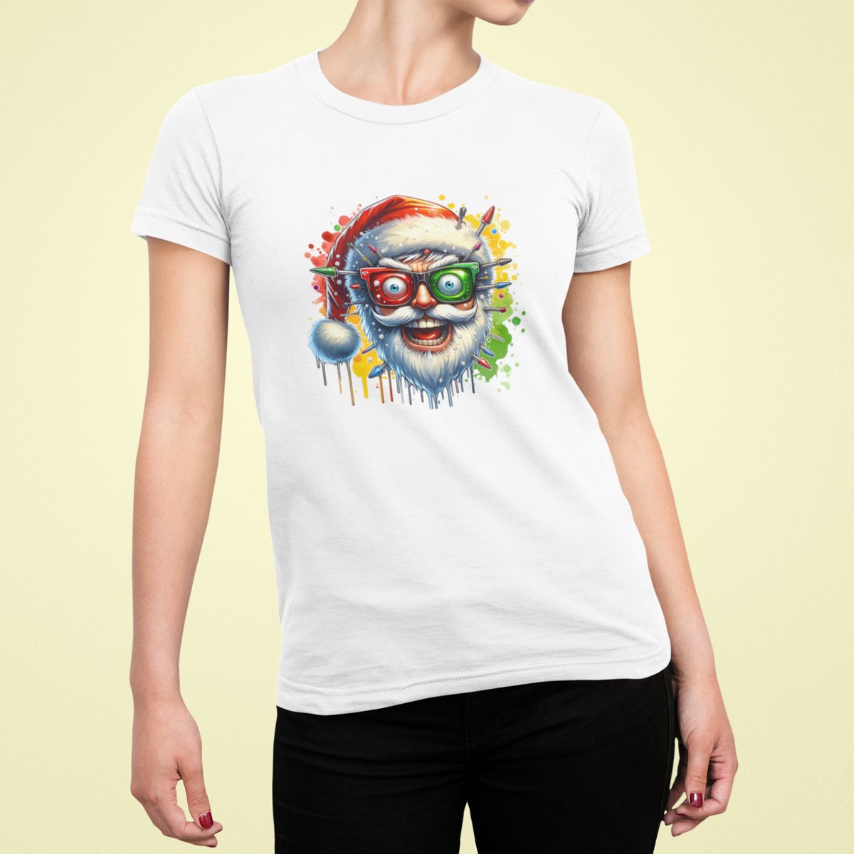 Electric Santa - T-shirt Vrouw - T-shirt Wit - Kerst T-shirt - Maat M - Kerst Cadeau Vrouwen - Limited Edition