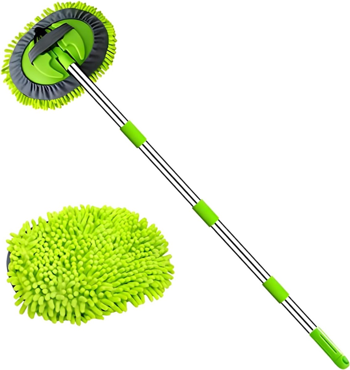 VIN® 2-in-1 Autowasborstel Telescopisch - Wasborstel Met Telescopische steel - 180° Rotatie – Telescoop Wasborstel Met Zachte Borstel Haren – Wandhandschoen - Uitschuifbare Wasborstel Auto – Was Borstel
