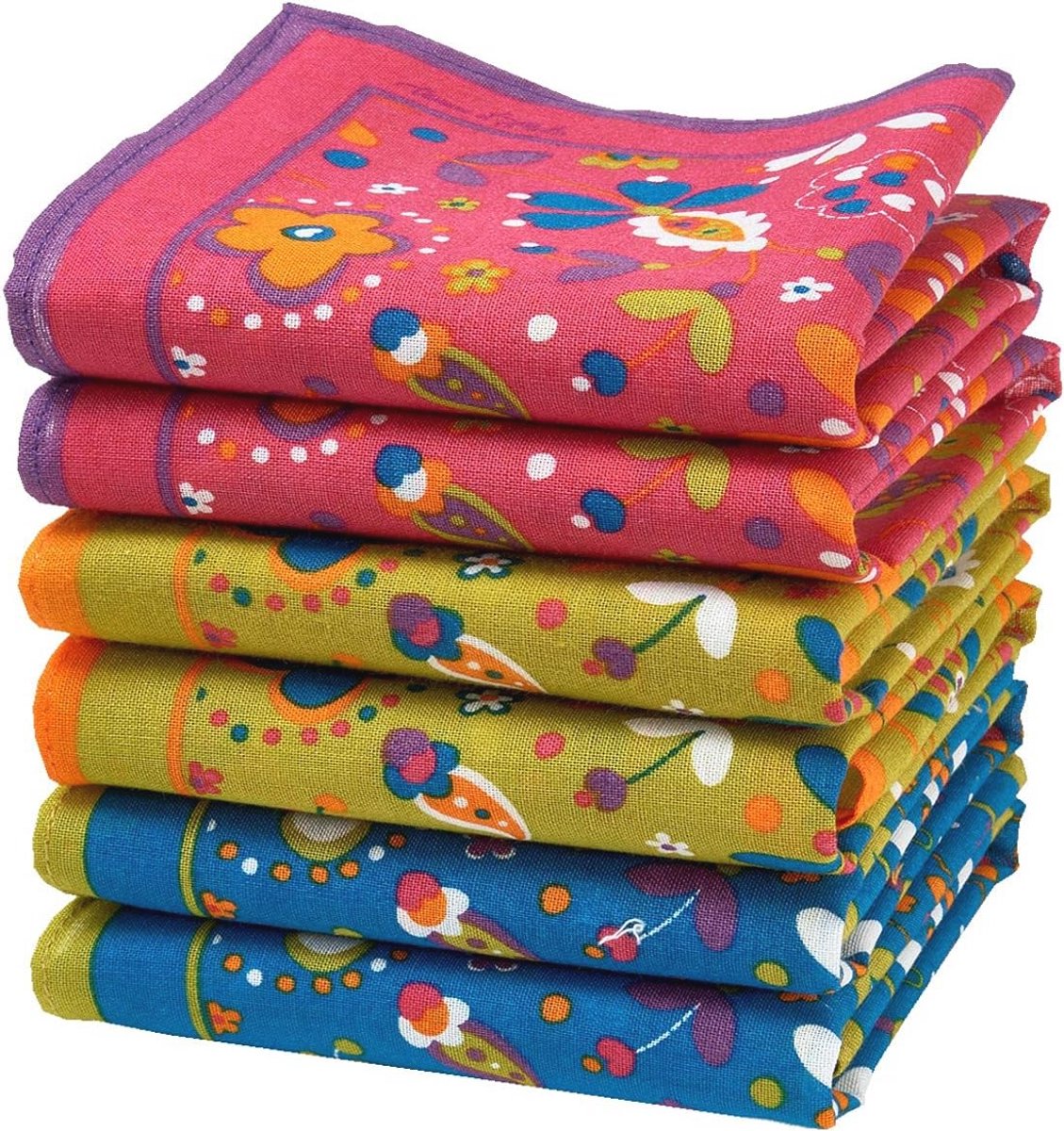 Stijlvolle bedrukte zakdoeken - 30 cm x 30 cm - Set van 6 - 100% katoen