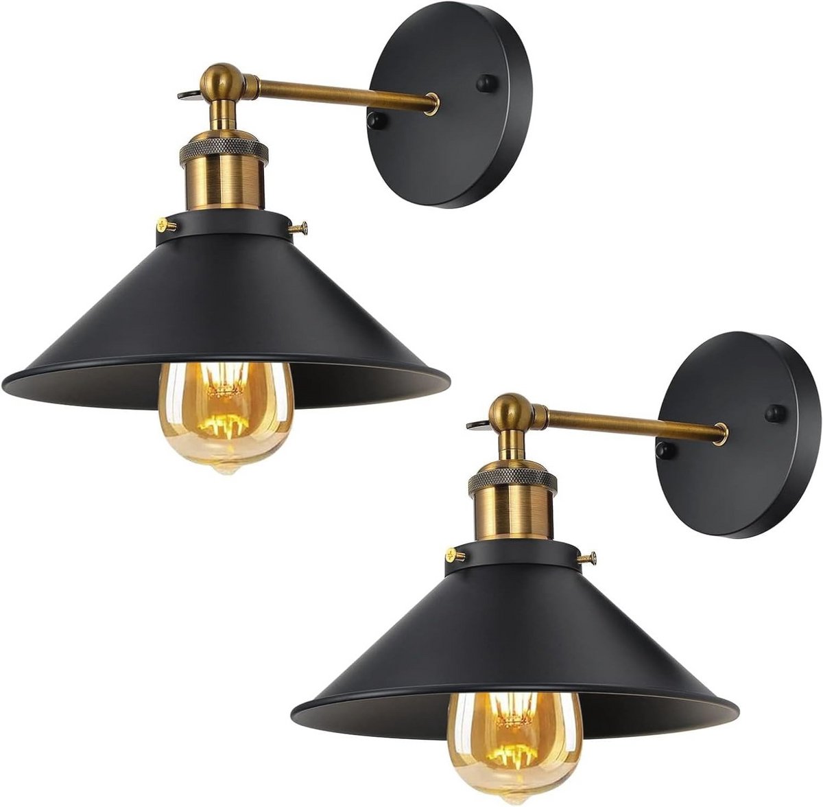 Vintage Wandlampen Set van 2 - 180° Verstelbare Industriële E27 Wandlamp voor Slaapkamer, Hal en Trap