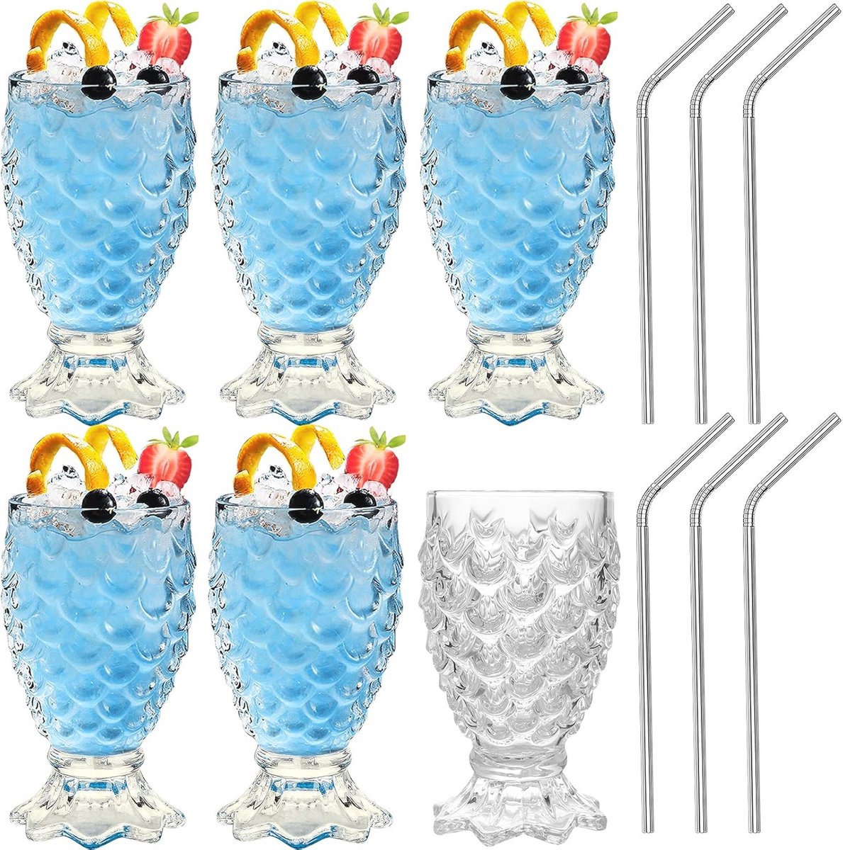 Unieke Cocktailglazen Set van 6 - Tiki Ananas Design, Ideaal voor Feesten en Thuisgebruik, Perfecte Tumblers en Water Glazen