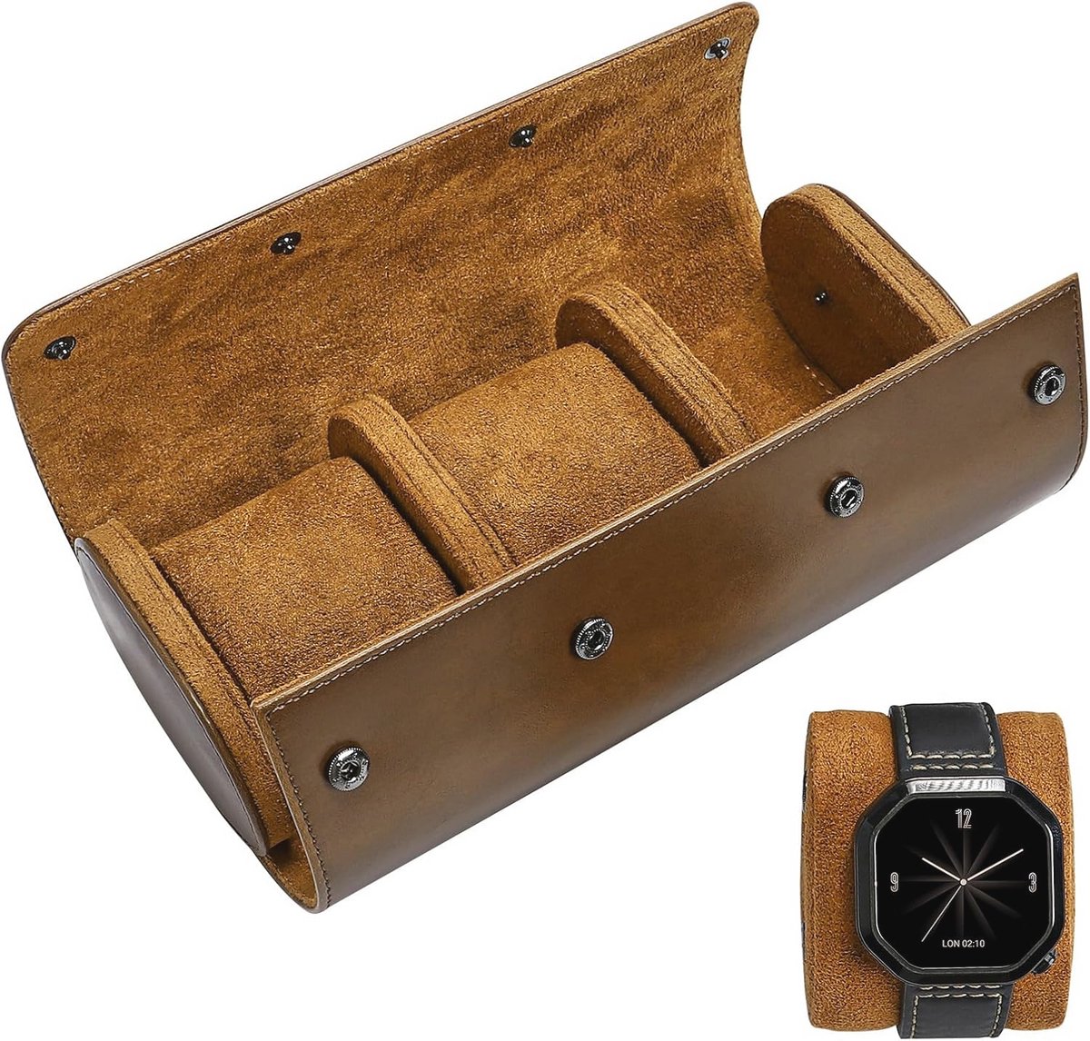 Horloge op rol reisetui voor 3 horloges met opbergfunctie en organizer