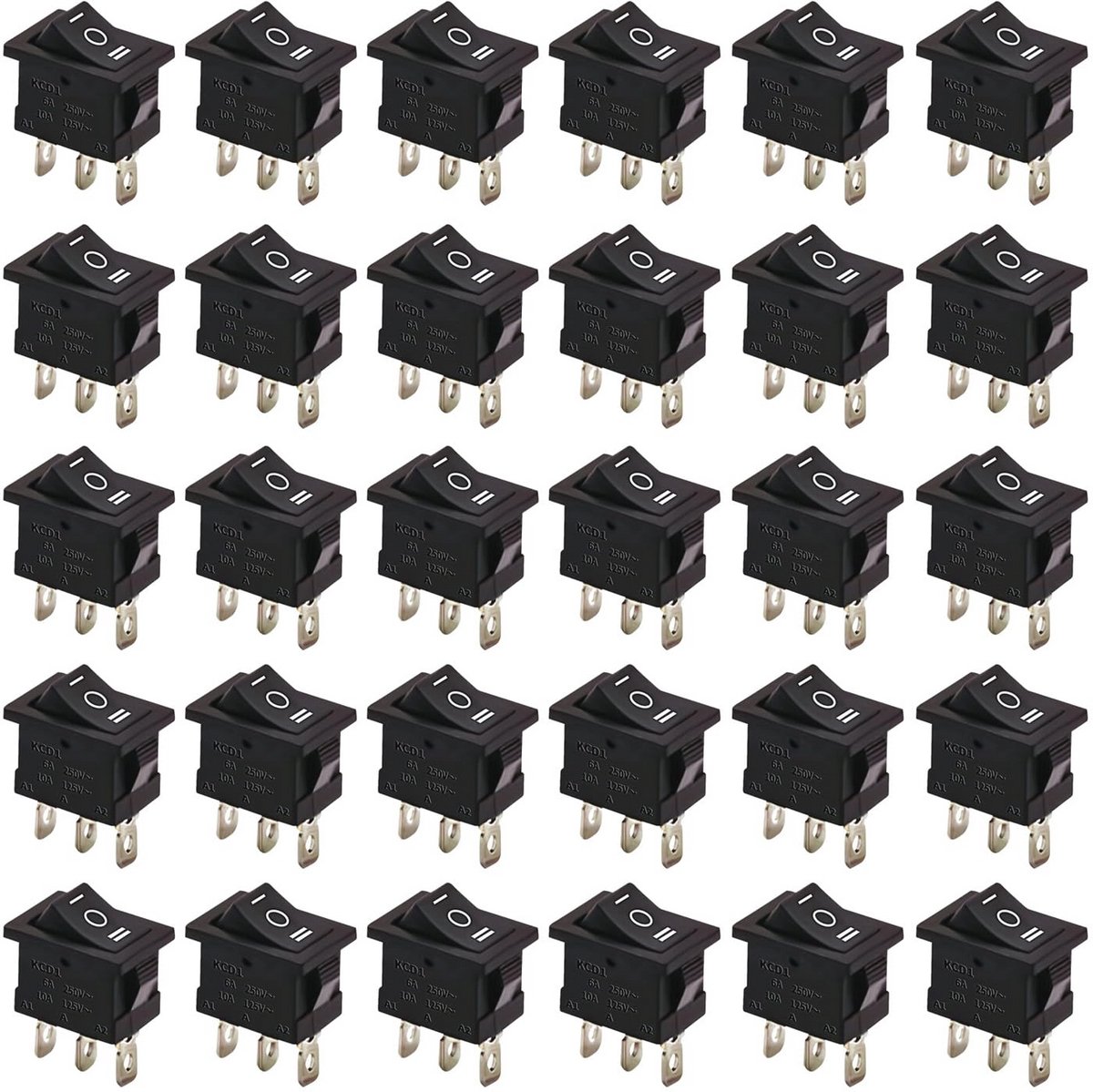 30 Stuks Zwarte Tuimelschakelaar 3-polig ON/OFF 6A/250V voor Elektronica en Apparatuur