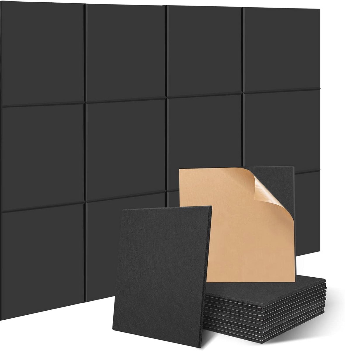 Set van 12 vierkante akoestische absorptiepanelen voor geluidsisolatie, ideaal voor studio's en kantoor