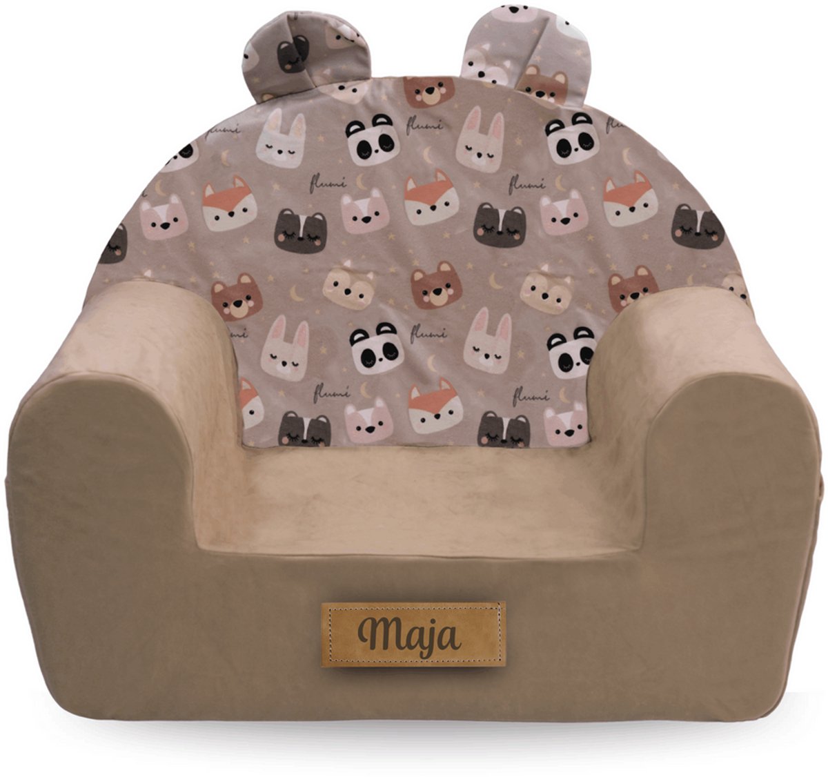 Kinderfauteuil met oren, gepersonaliseerd voor baby’s en peuters 56x33x42 cm, teddyberen, beige