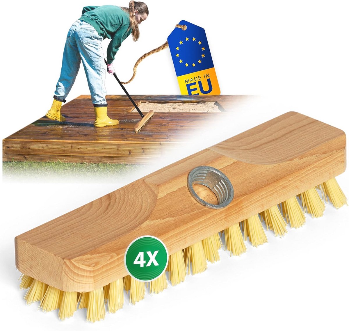 Set van 4 houten schrobbers met PPN-borstels voor binnen en buiten