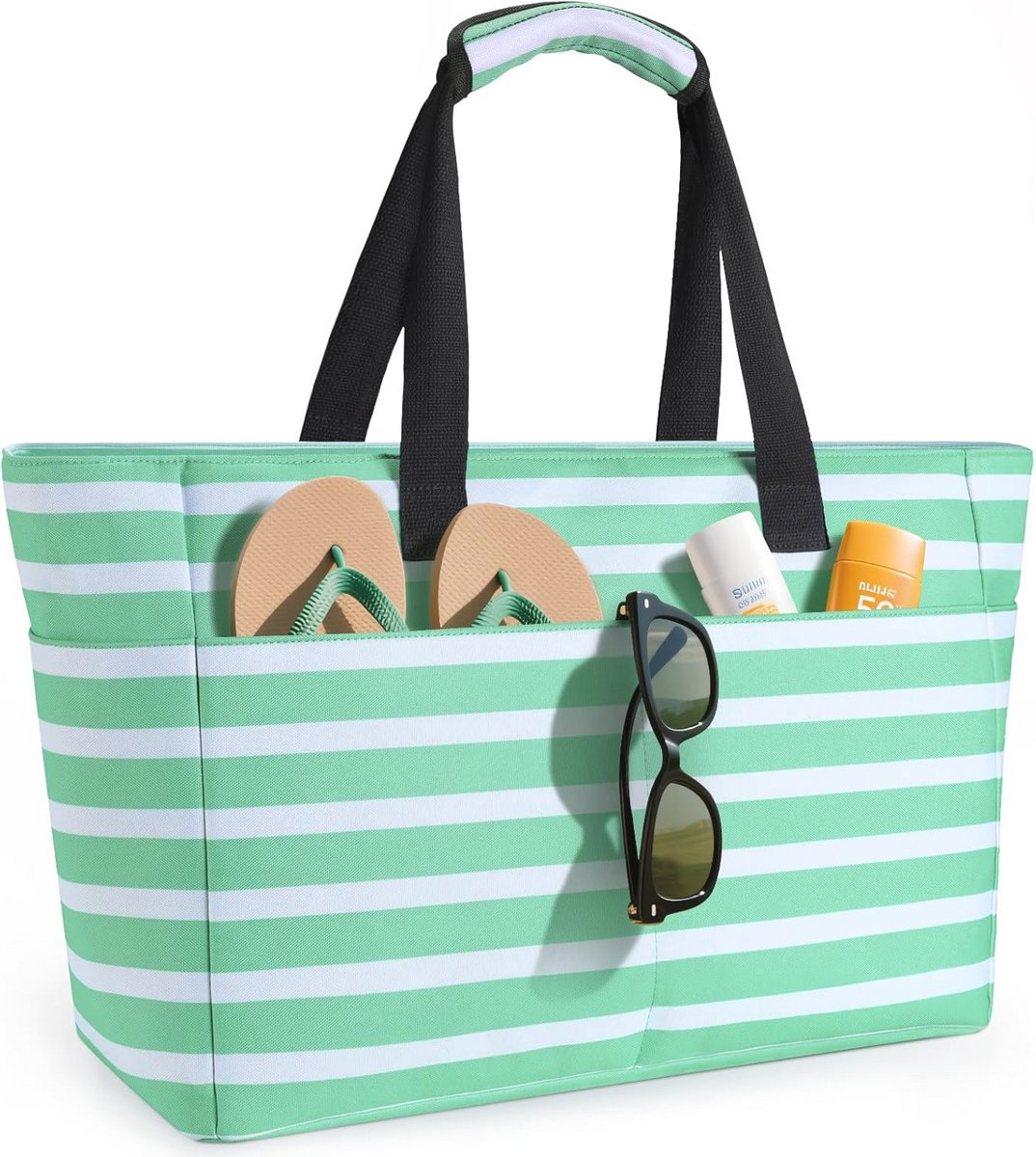 Extra Grote Waterdichte Strandtas voor Vrouwen - Lichtgewicht Opvouwbare Strandtas met Ritssluiting en Grote Capaciteit - Perfect voor Strand, Winkel en Zwembad