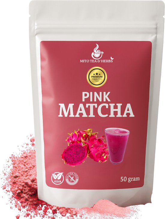 Premium Pink Matcha Thee - 50 Gram - Cafeïne Vrij - Pitaya Dragonfruit Poeder - Rijk aan Vezels - Matcha Latte - Roze Matcha