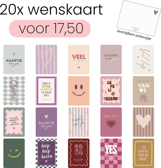 Hoya living - kaarten set - 20 stuks - Set-nr. 5 - 14.8 x 10,5 cm - achterzijde beschrijfbaar - wenskaarten - kaartjes