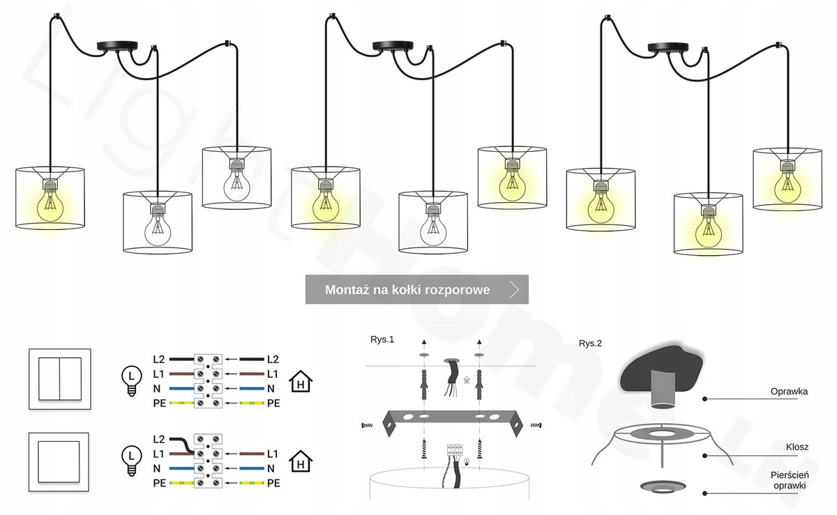 Light-Home WERONA – Hanglamp – 3-lichts – Zwart/Goud – Metalen Constructie – Verstelbare Hoogte